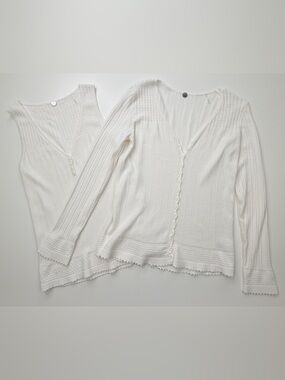 Margaret O'Leary White Knit V-Neck‎ Cardigan & Tank Set S/M GUC